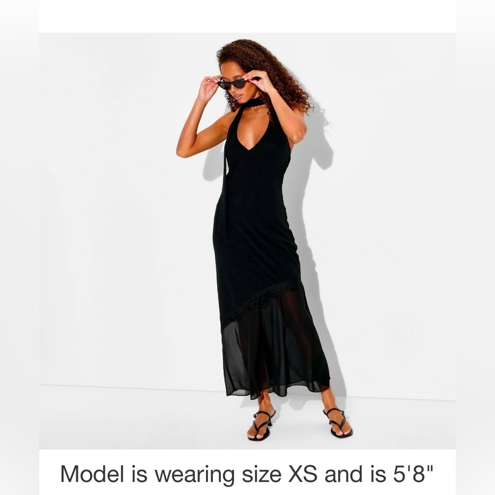 Wild Fable Women's Halter Scarf Maxi Dress, XXS - Black
